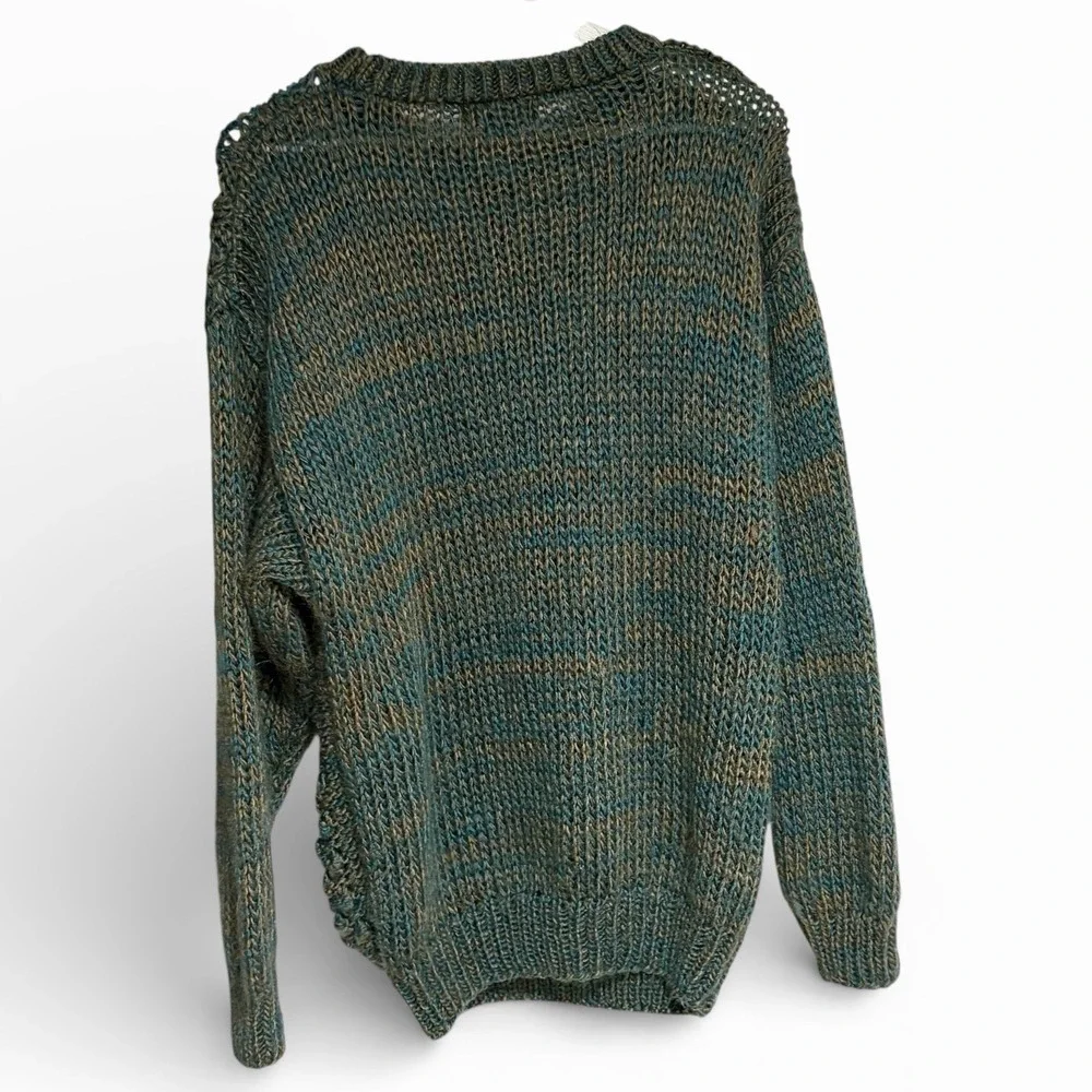 Peter England Vintage Cable Knit Sweater‎ Teal Tan Textured Diamond Medium